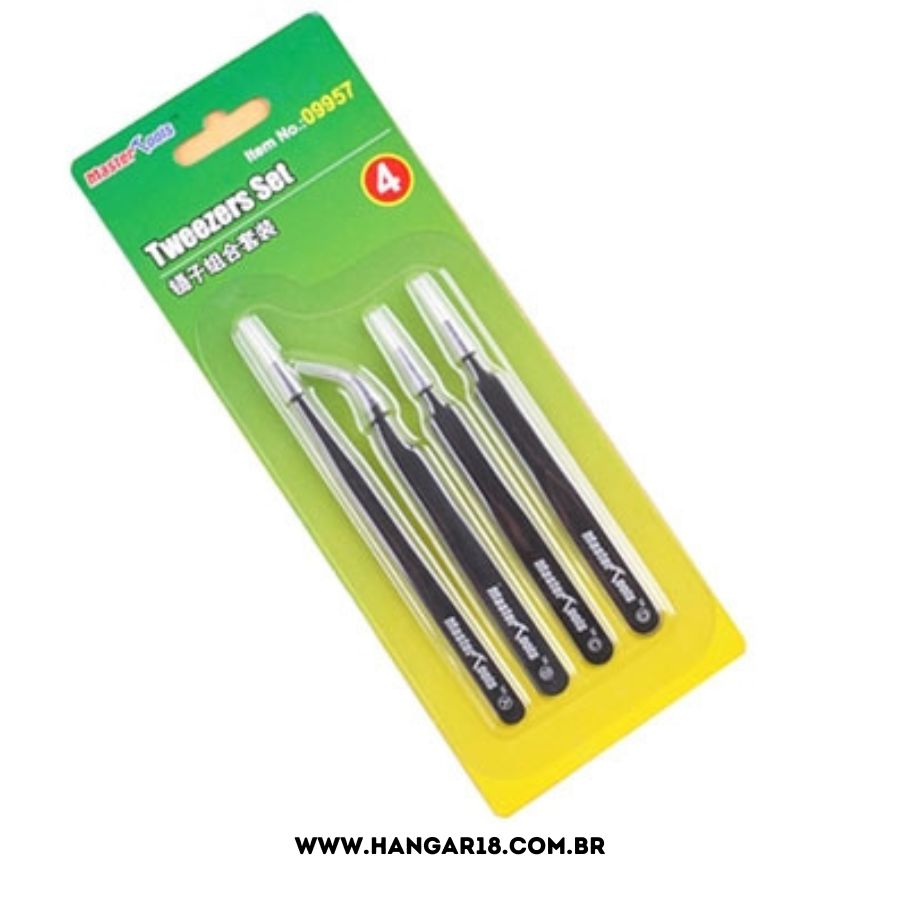 JOGO DE PINÇAS 4 UNID MASTER TOOLS - TWEEZERS SET