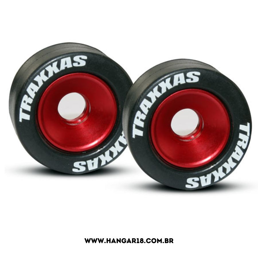 MACHINED ALUM. B.BEARING RED WHEELS W/RUBER TIRES